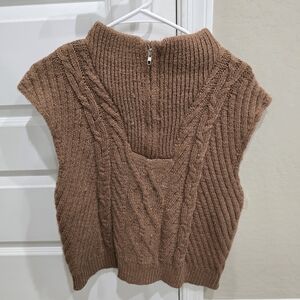 Sleeveless Cable Knit Sweater Vest - Brown
